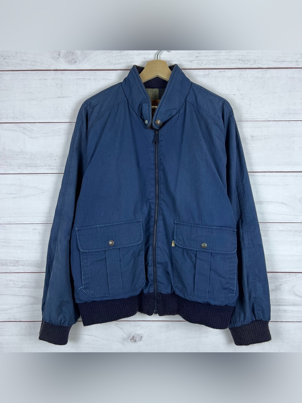 VTG 70s Levi’s Olive Blue Bomber Jacket Dacron Wool Lined USA Large Talon RARE
